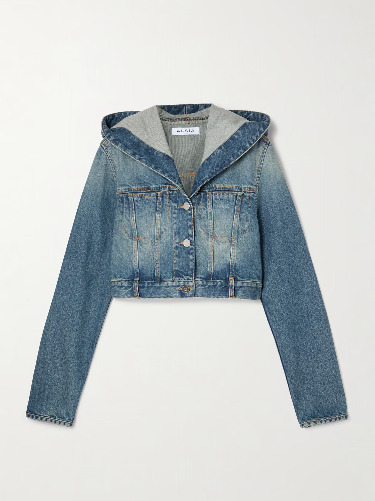 Alaïa - Cropped Hooded Denim Jacket - Blue | NET-A-PORTER (US)