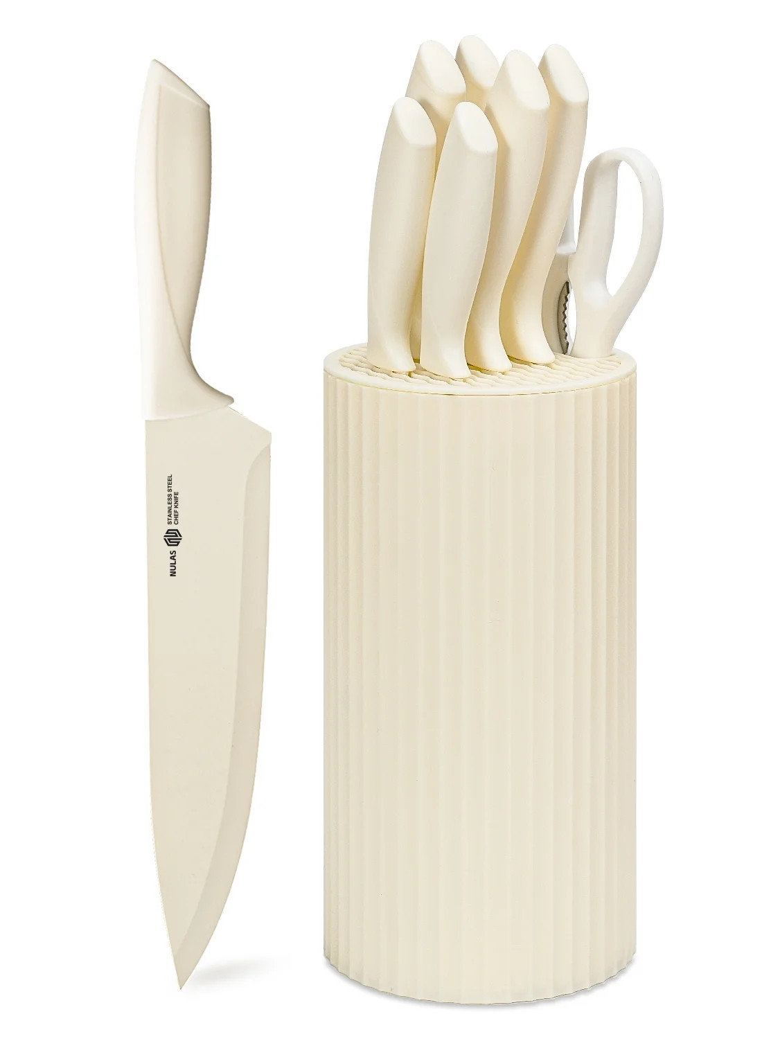 NULAS 8-Piece Kitchen Knife Set with Block for Chef, Stainless Steel Sharp Knives, Anti-Rust, Ergonomic Handle - Cream White - Walmart.com | Walmart (US)