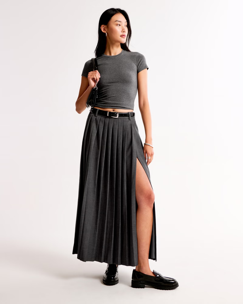 Mid Rise Pleated Maxi Skirt | Abercrombie & Fitch (US)