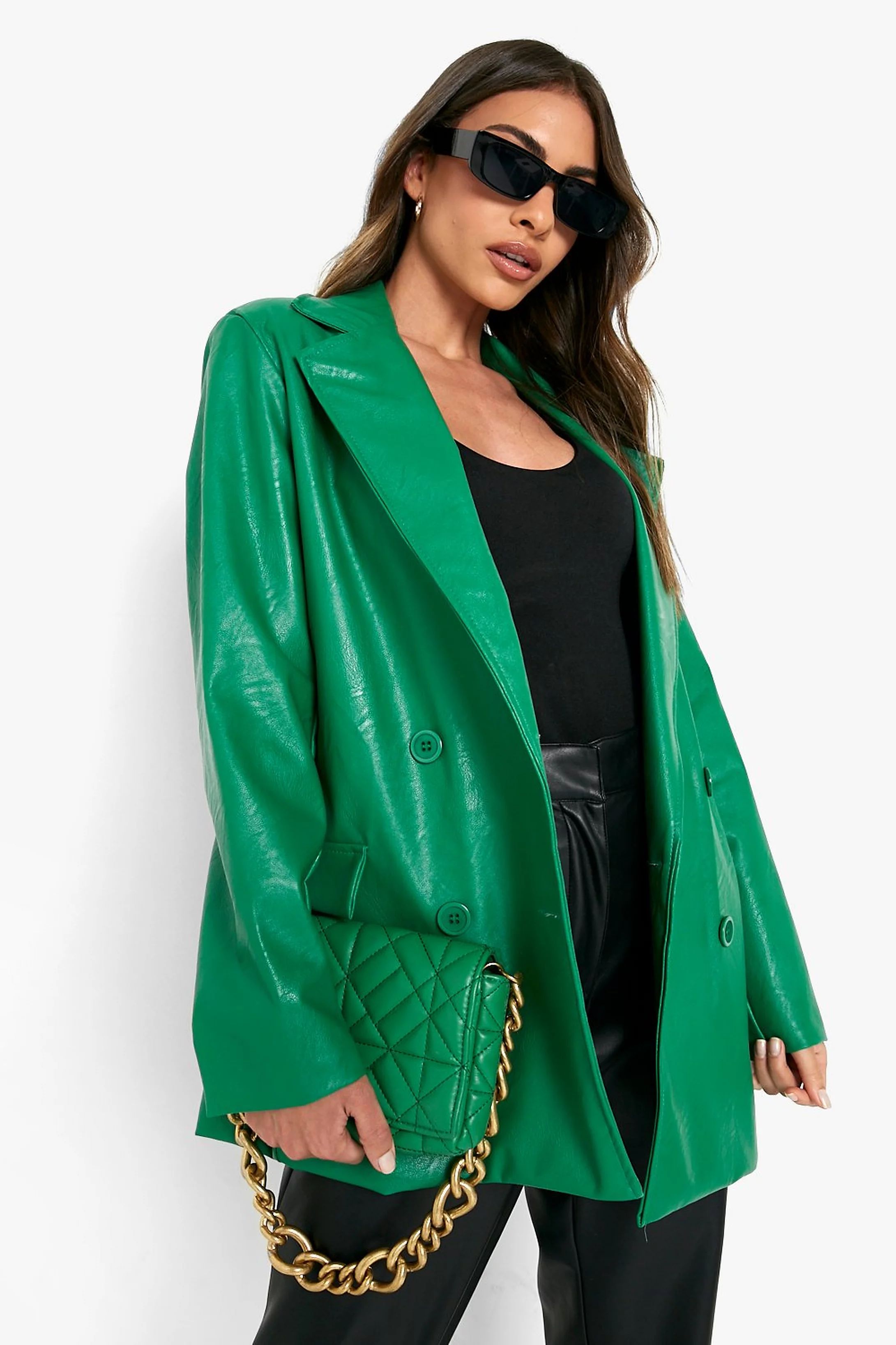 Faux Leather Color Pop Blazer | Boohoo.com (US & CA)