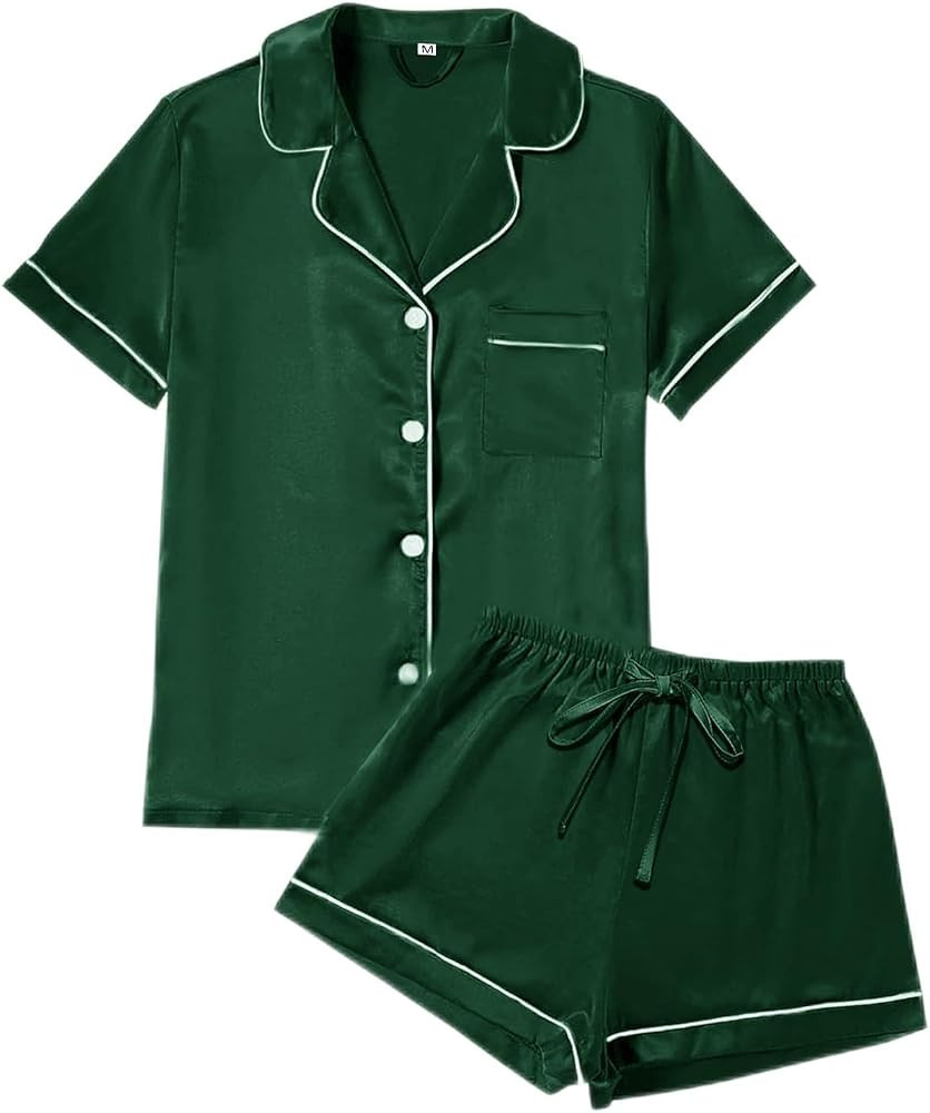 4Pcs Womens Satin Silky Pajama Sets Short Sleeve Shirt XS-4XL Floral Pajamas Set Soft PJ Loungewe... | Amazon (US)