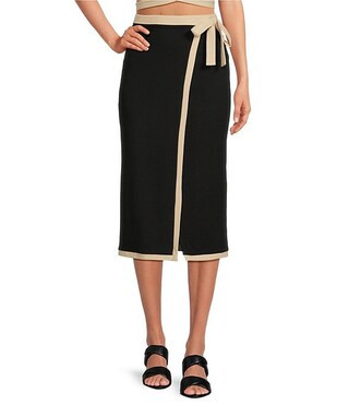 Dena Ribbed Knit Coordinating Front Midi Wrap Skirt | Dillard's