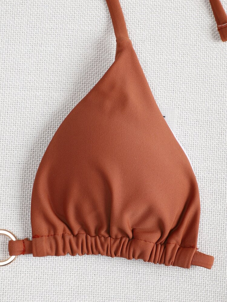 NEWRing Linked Micro Triangle Halter Bikini Swimsuit | SHEIN