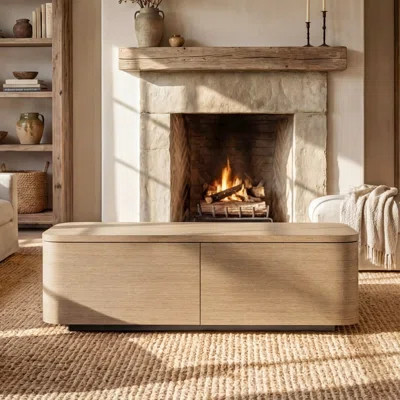 55.1'' W Rounded Wood Coffee Table With 4 Drawers | Wayfair North America