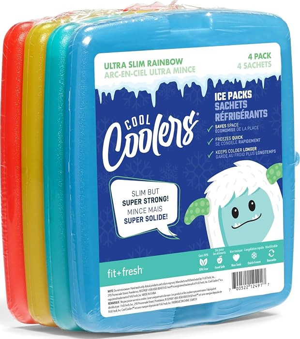 Cool Coolers by Fit + Fresh, 4 Pack Slim Ice Packs, Space Saving Reusable Ice Packs for Lunch Box... | Amazon (US)