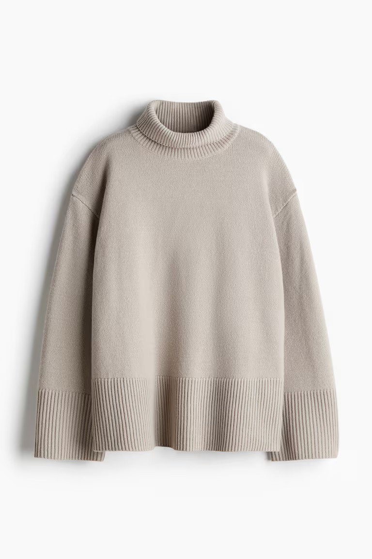 Cashmere-blend polo-neck jumper - Light greige - Ladies | H&M GB | H&M (UK, MY, IN, SG, PH, TW, HK)