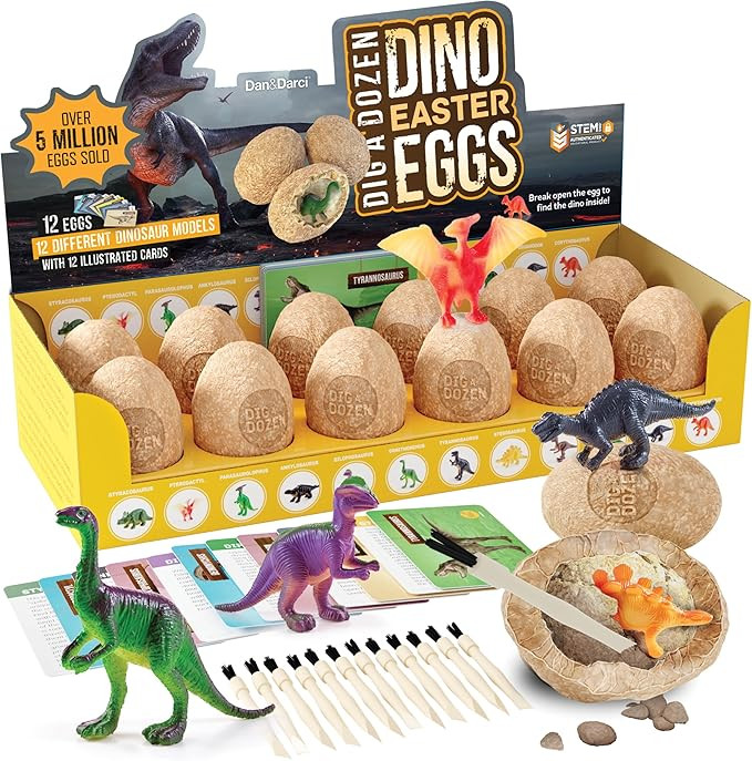 Dan&Darci Dig a Dozen Dino Egg Kit for Kids - Easter Basket Stuffers - Dinosaur Toys Gift 3-12 Ye... | Amazon (US)
