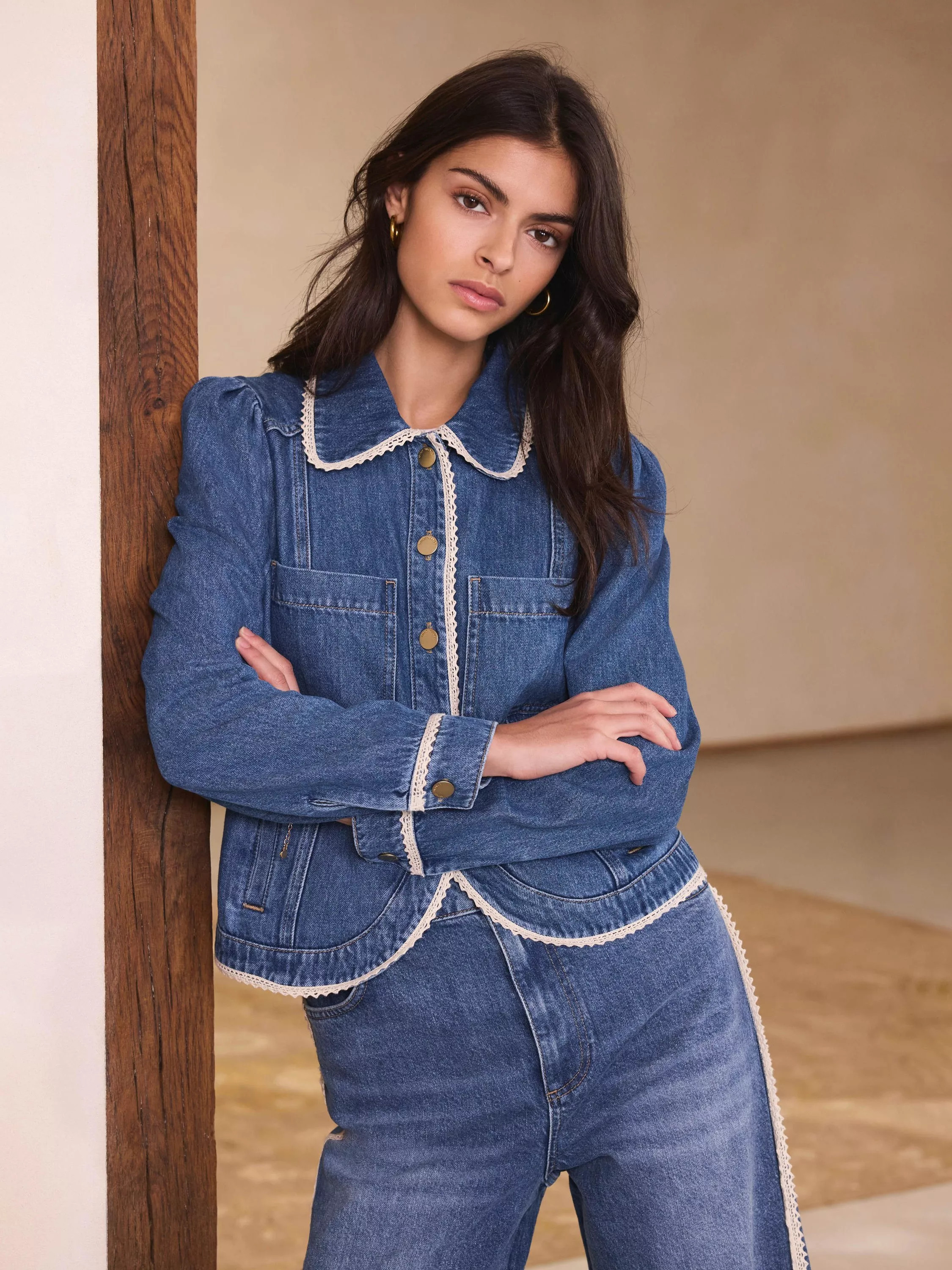 Crochet Trim Denim Jacket, Blue/Multi | John Lewis (UK)