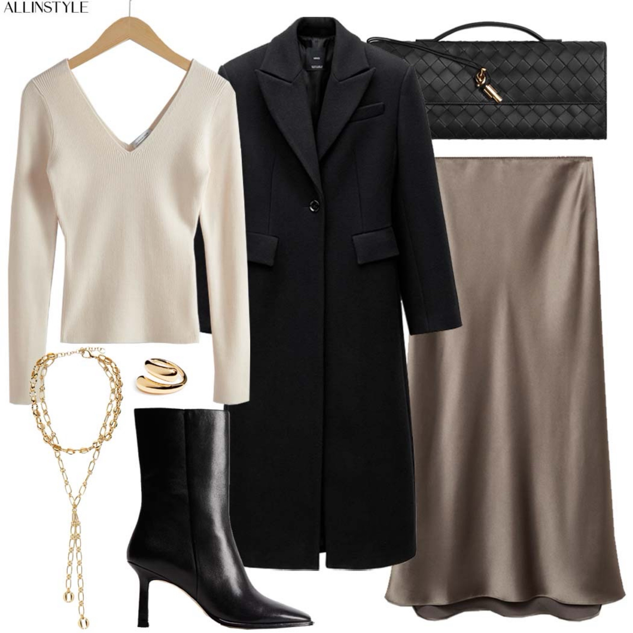 Outfit with satin skirt and black coat 

#LTKeurope #LTKstyletip #LTKwinter
