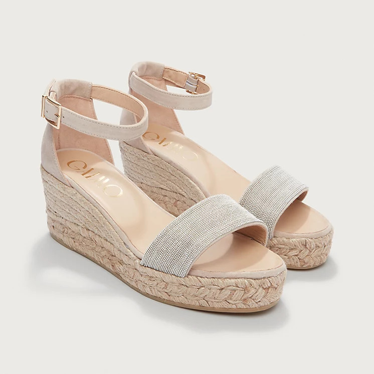 The White Company Beaded Wedge Espadrille Sandal, Nude, Size: 40 | The White Company UK & ROW
