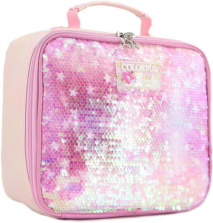 Kids Lunch Box Insulated Back to School Reusable Tote Lunch Bag for Girls and Boys Flip Sequin Pi... | Amazon (US)