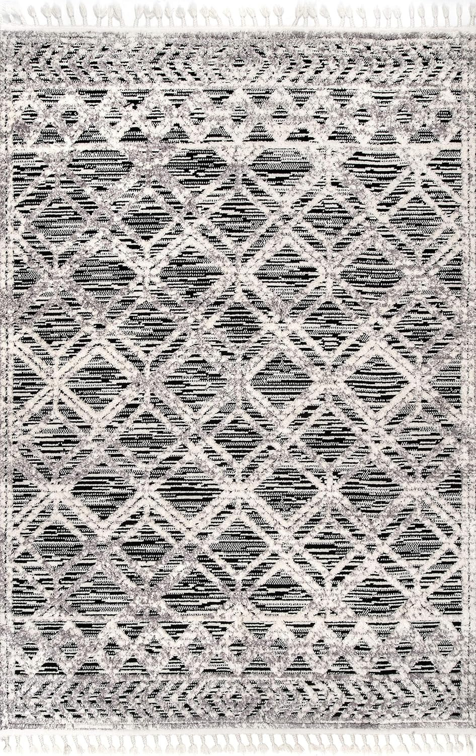 nuLOOM Ansley Shaggy Lattice Tassel Area Rug, 9' x 12', Grey | Amazon (US)
