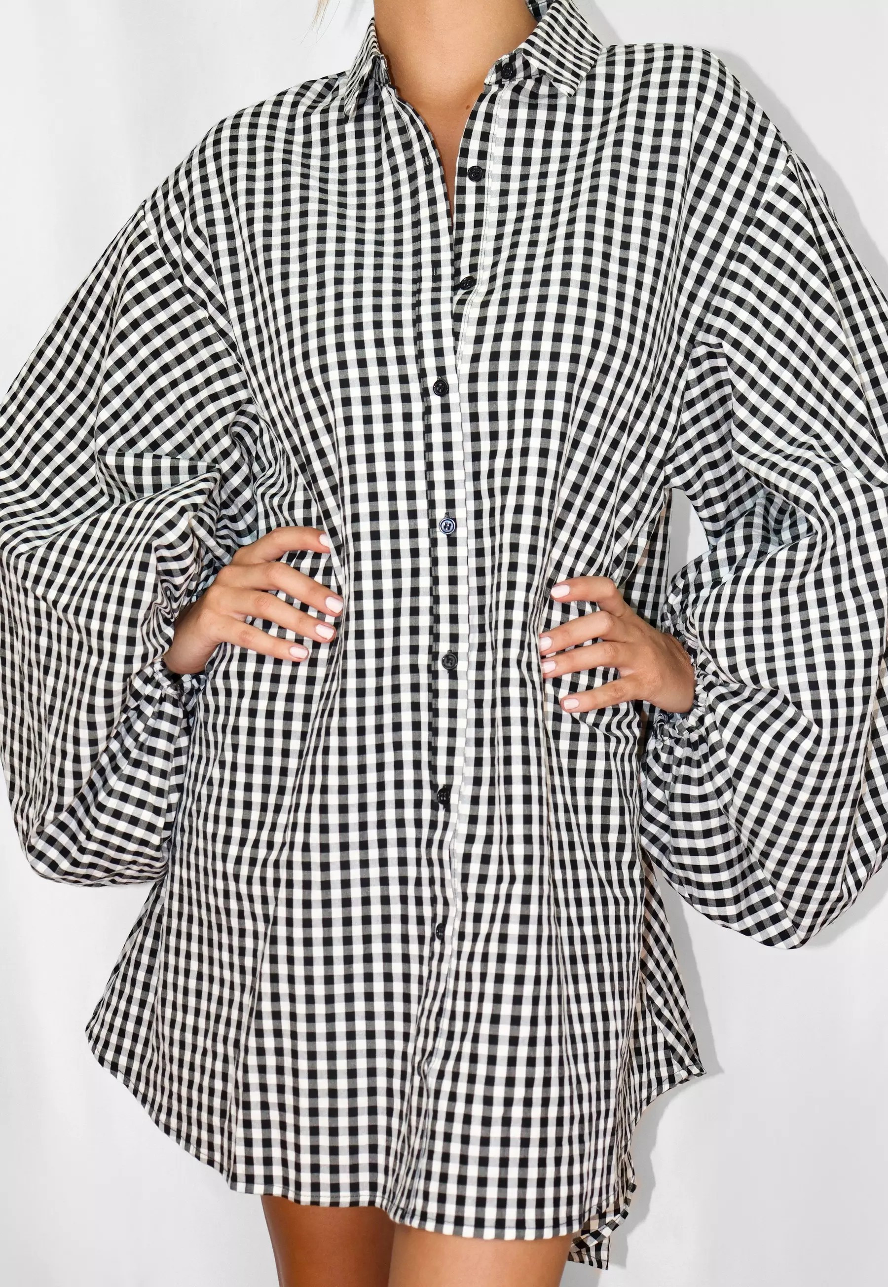 Black Plaid Puff Sleeve Oversized Shirt Dress | Missguided (US & CA)