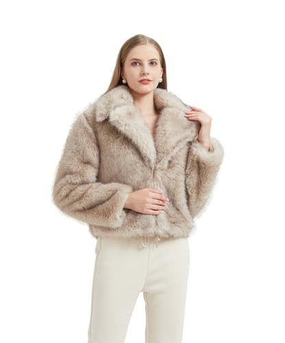 GRAN ORIENTE Women's 2025 Winter Furry Faux Fur Jackets,Cropped Fluffy Shaggy Warm Parka Coat Outerwear with Pockets (GK092 Grey, S) | Amazon (US)
