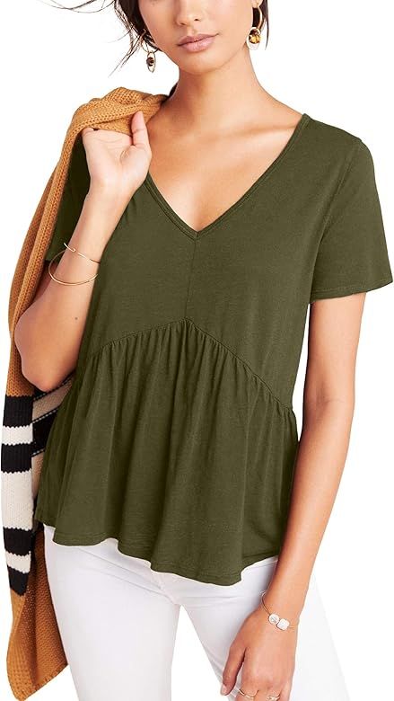 Hotouch Peplum Tops Women's Short Sleeve Flare Tunic Shirts Casual Ruffle Hem Babydoll Peplum Top... | Amazon (US)