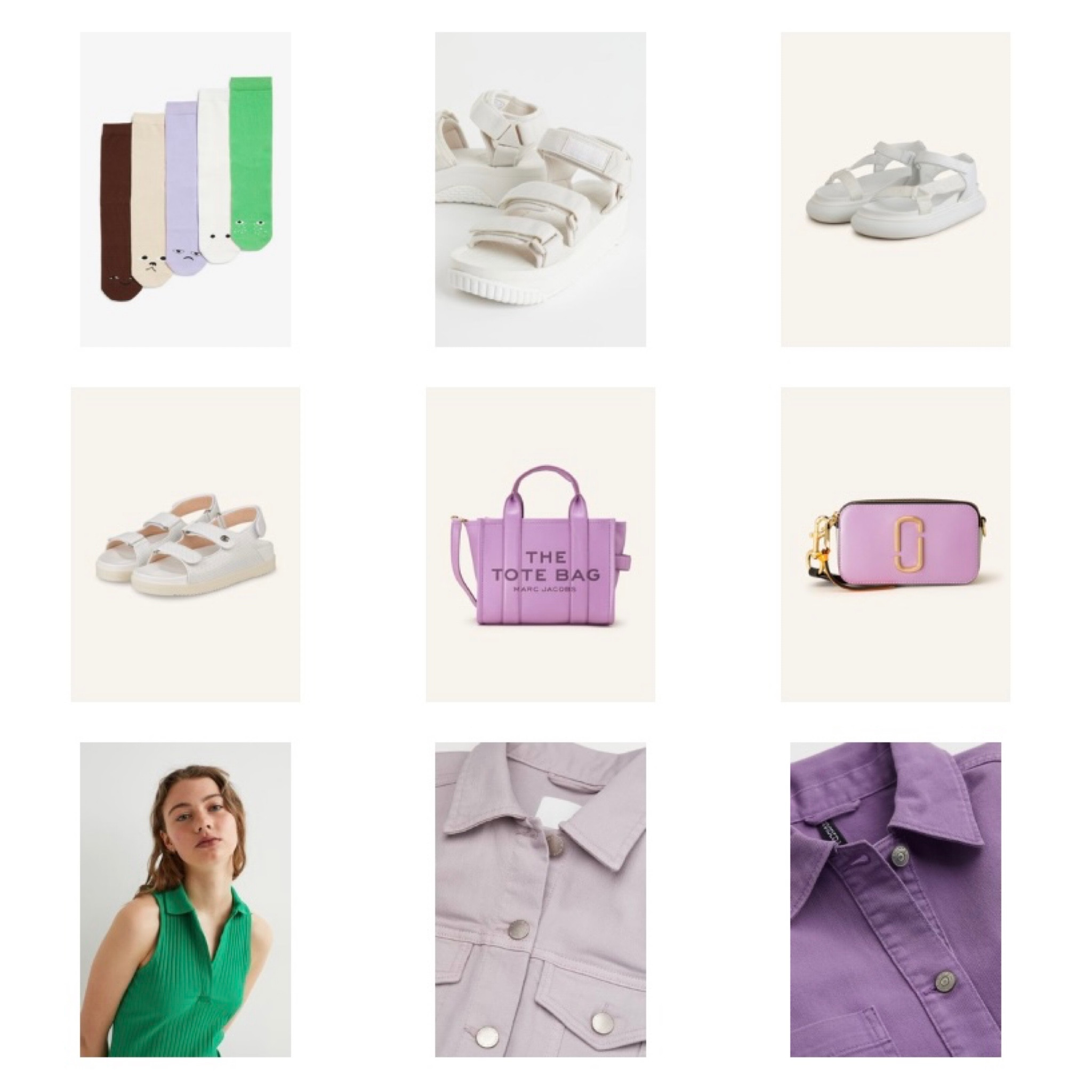 Girl showing her #colorfulstyle. Green dress, purple shacket, white cat-eye sunglasses, purple mini bag, green socks and chunky sandals.

#LTKstyletip