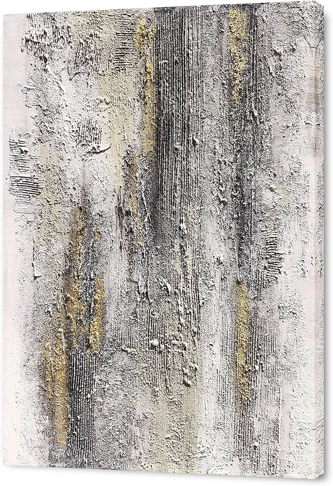 Yihui Arts Abstract Canvas Wall Art Pictures Thick Texture Grey with Gold Foil Paintings Hand Pai... | Amazon (US)
