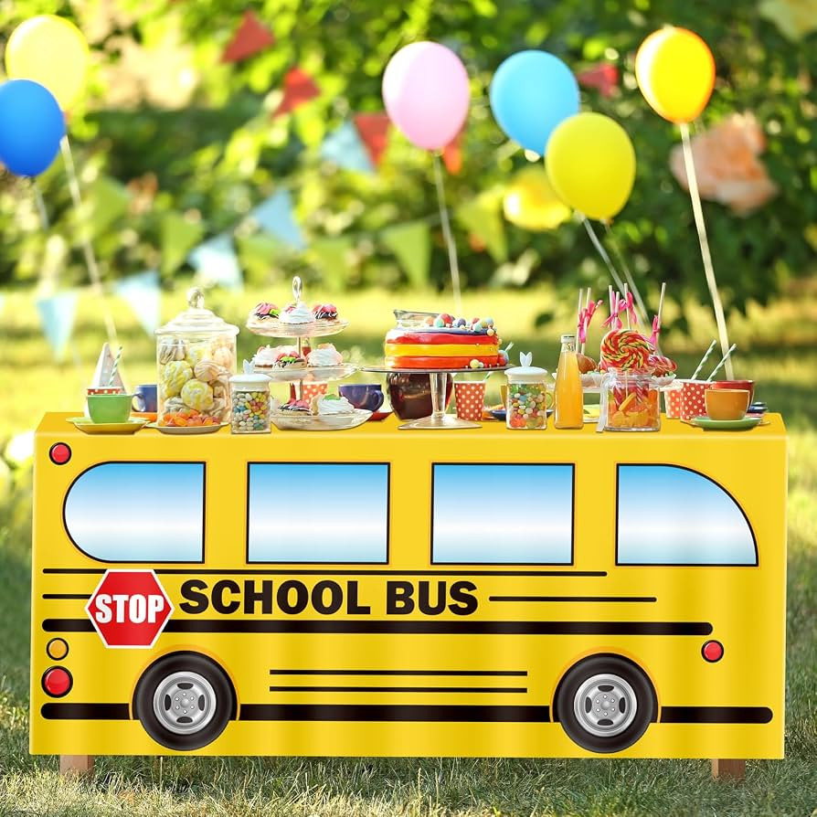 Tieshankao 6Ft Back to School Bus Tablecloth Decorations: Welcome First Day of Party Table Cover ... | Amazon (US)