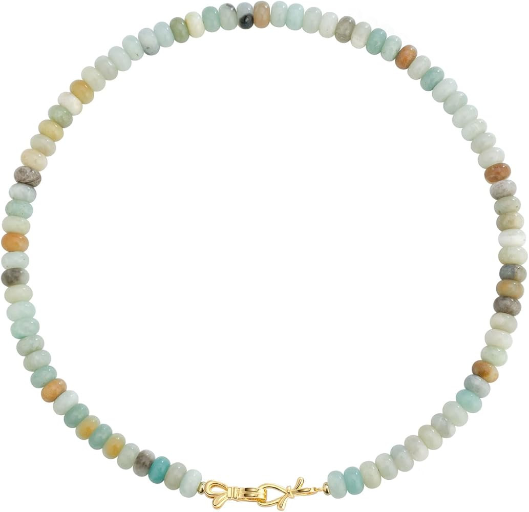 Rainbow Colorful Gemstone Beaded Choker Necklace for Women 14K Gold Bow Birthstone Beads Chokers ... | Amazon (US)