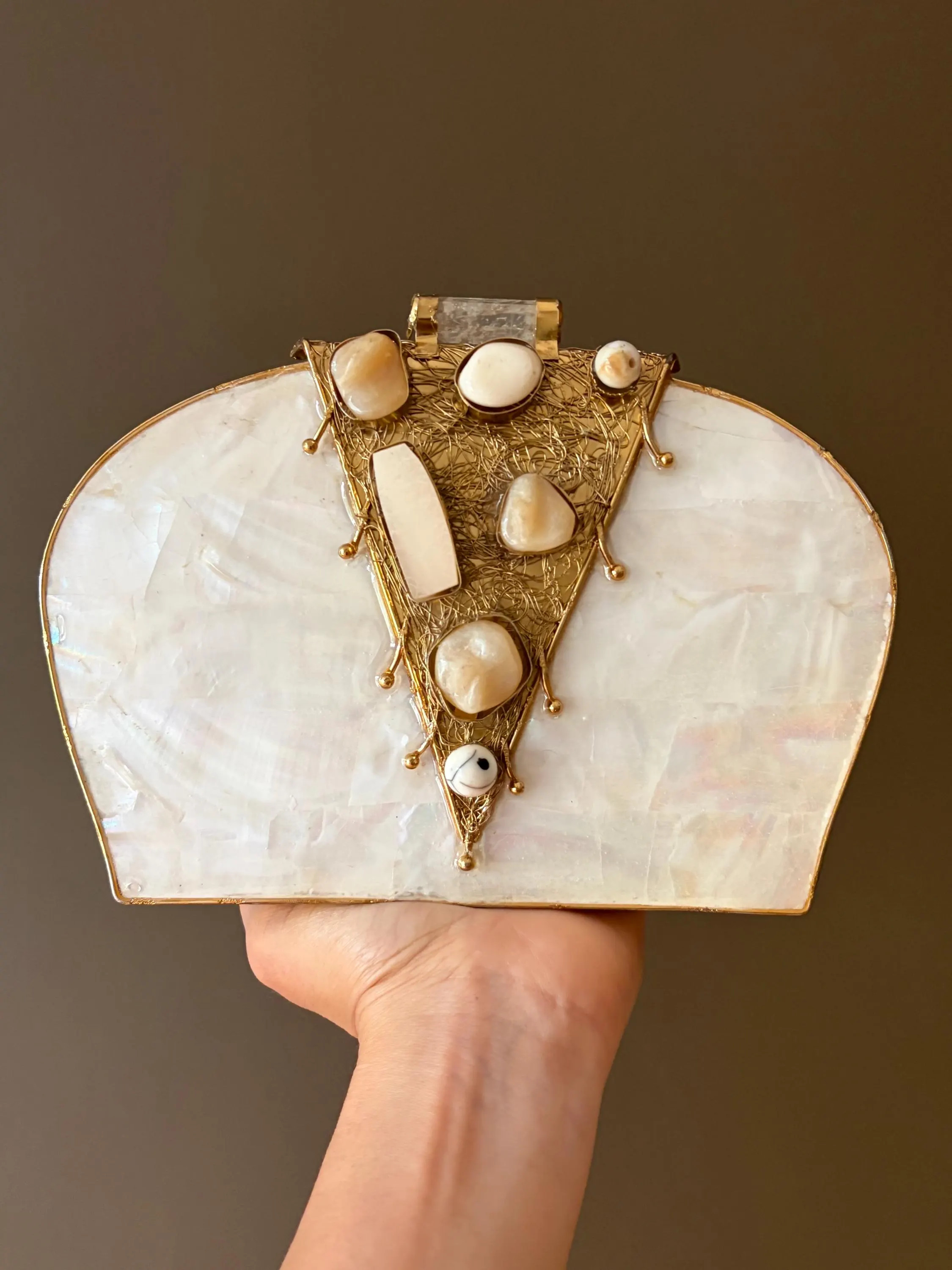 Sculptural Mother of Pearl Clutch \u2013 Gold Wire Natural Stone Evening Bag - Etsy | Etsy (Global)