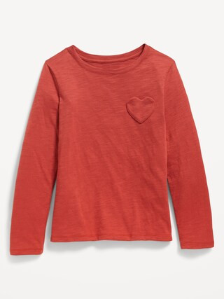 Softest Long-Sleeve Heart-Pocket T-Shirt for Girls | Old Navy (US)