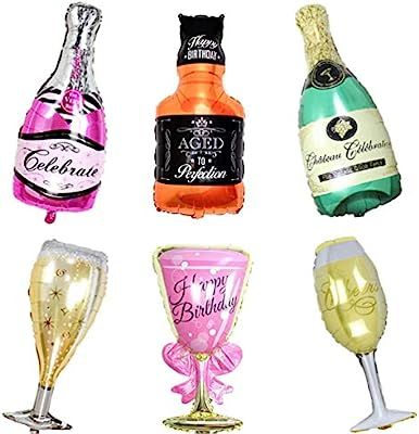 6 Pack Party Large Foil Balloons with Stickers - Champagne and Whiskey Bottles with Goblet Glasse... | Amazon (US)