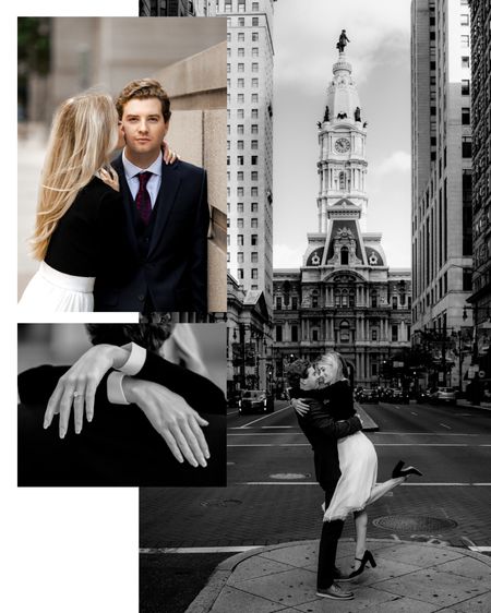 Engagement photo outfits / city engagement photos / vintage outfits / twirl skirt / Mary Jane shoes / Philadelphia / city photos / black and white photos 