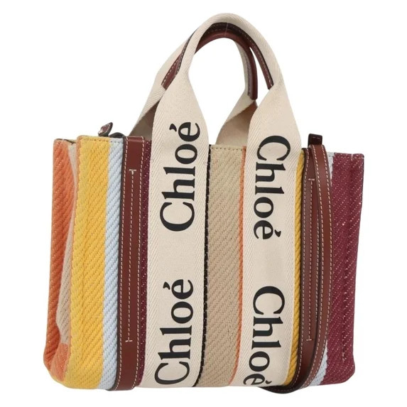 Pre-Owned Chloe Woody Tote Striped Canvas With Leather Multicolour Canvas Tote Bag Bag | Walmart (US)