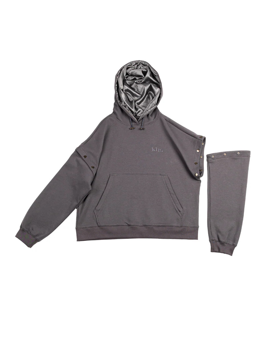 Charcoal Grey Convertible Pullover Satin Lined Hoodie | KIN Apparel