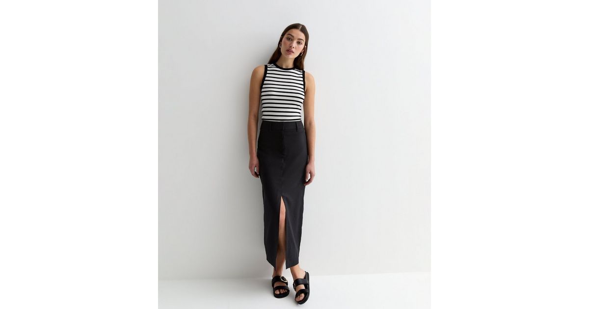 Black Linen Blend High Waist Split Front Midi Skirt
						
						Add to Saved Items
						Remove ... | New Look (UK)
