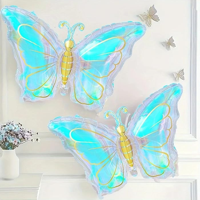 Big Iridescent Butterfly Balloons 2Pcs Holographic Crystal Butterfly Mylar Balloons Colorful Rain... | Amazon (US)