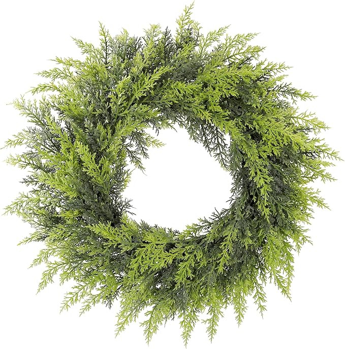 Real Touch Artificial Cedar Wreath 24" Fake Christmas Wreaths for Front Door Faux Pine Greenery W... | Amazon (US)