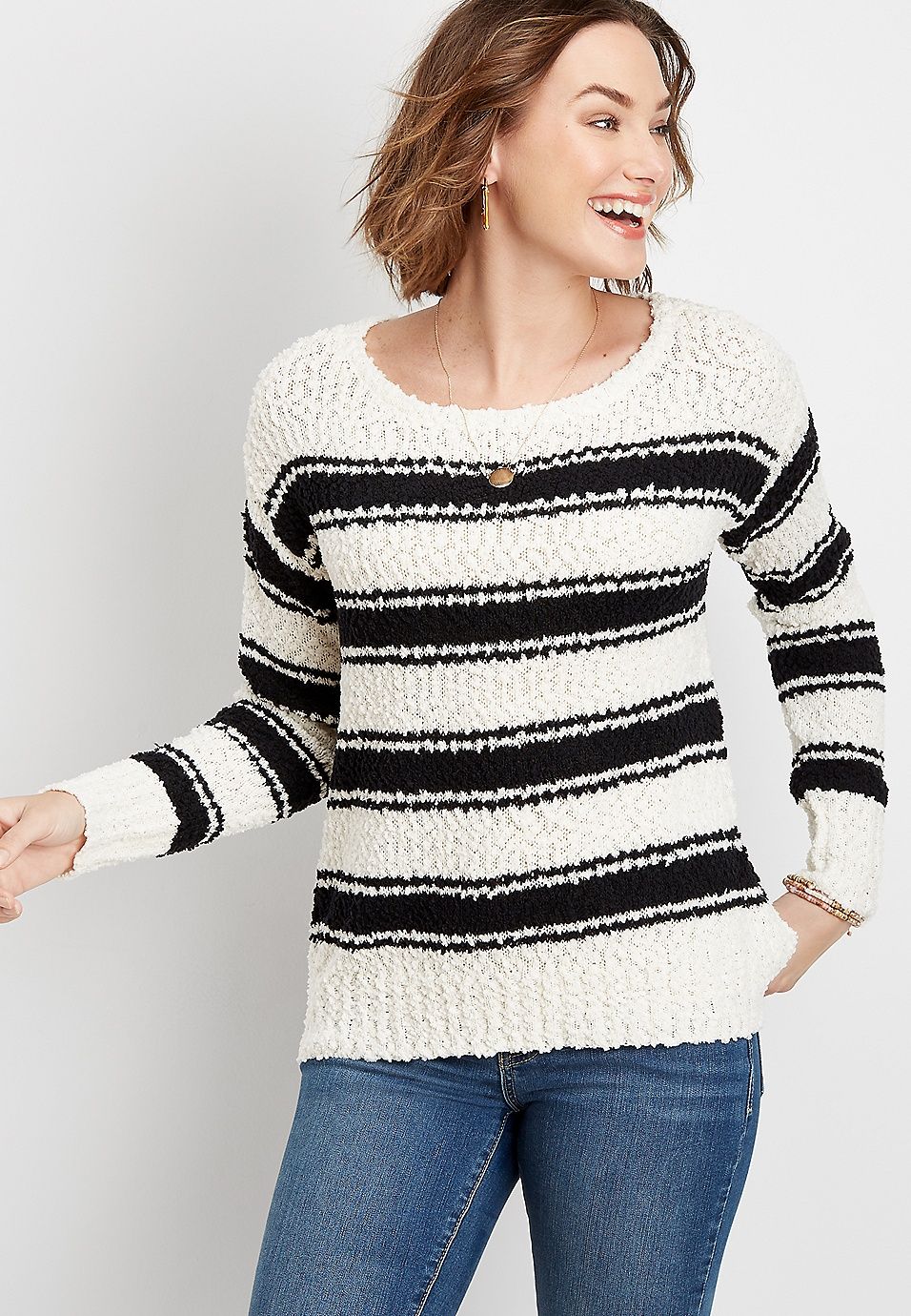 stripe crew neck pullover | Maurices