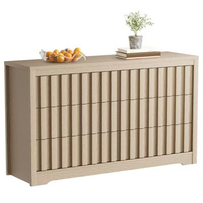 Fluted Dresser for Bedroom with 6 Drawers, 54" Wide Modern Chest of Drawers with Curved Profile, Natural Oak Drawer Organizer | Target