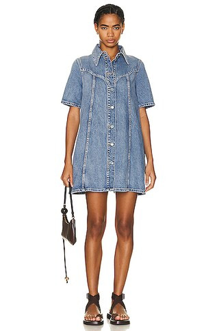 Ganni Vintage Washed Denim Mini Dress in Blue | FWRD 