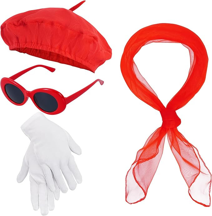 choyaxo 4pcs French Beret Hat Set Costume Accessories Set Including Beret Hat Scarf Gloves Sungla... | Amazon (US)