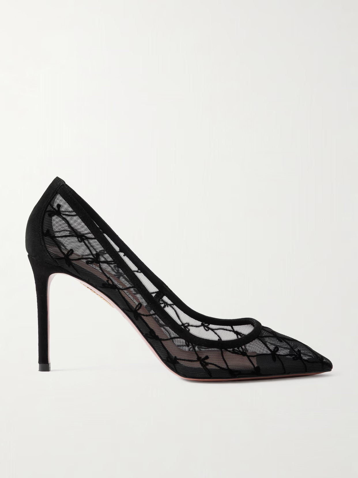 Aquazzura - 85 Suede-trimmed Flocked Mesh Pumps - Black | NET-A-PORTER (US)