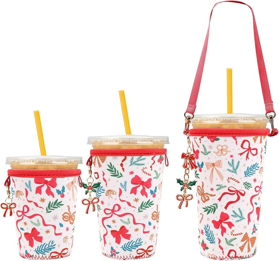3PC Reusable Neoprene Iced Coffee Sleeve with Strap & Charms Perfect Cold Drink Sleeve for Iced D... | Amazon (US)