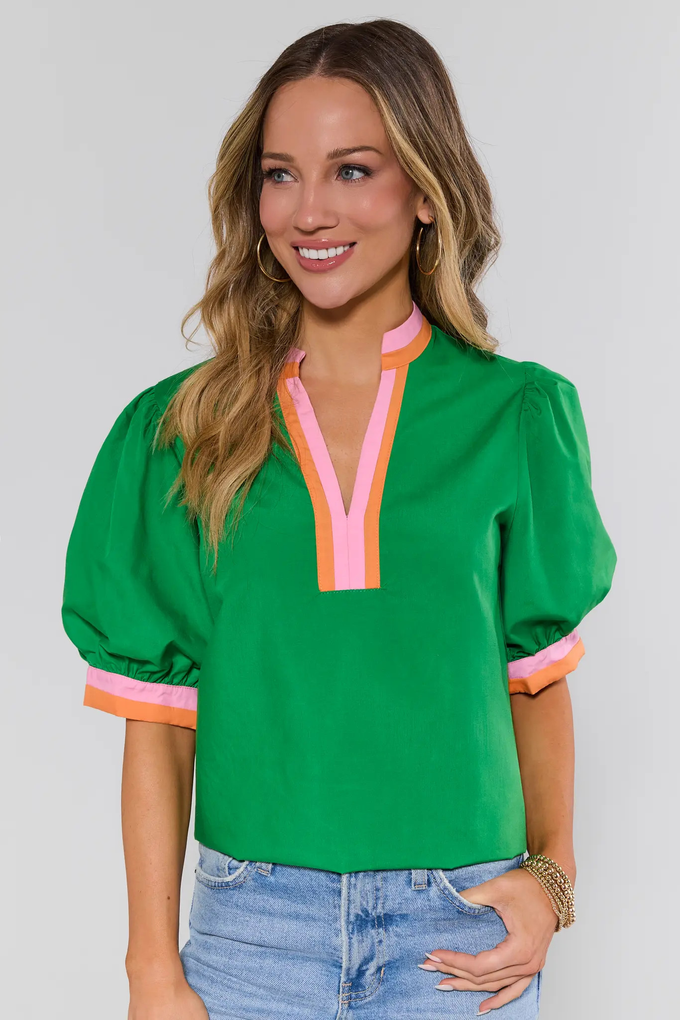 Adelaide Green Puff Sleeve Top | Avara