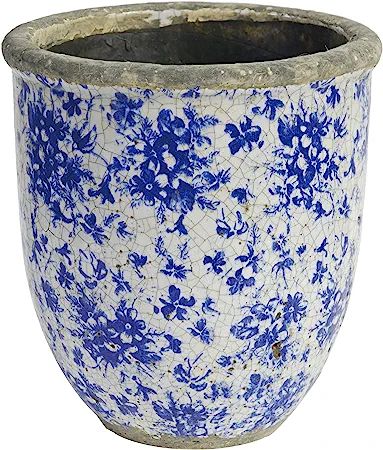 A&B Home Oriental Ancient Classic 9.1" Blue and White Ceramic Flower Plant Pot Indoor Outdoor | Amazon (US)