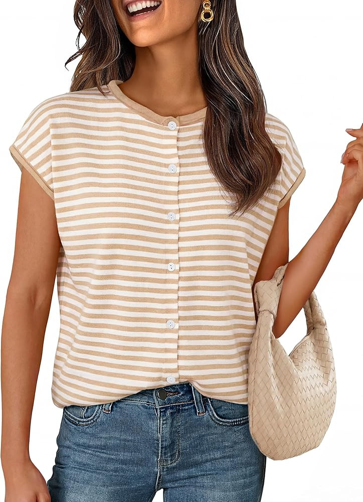 MEROKEETY Women's Summer Lightweight Cardigan Tops 2026 Cap Sleeve Business Casual Blouse Button ... | Amazon (US)