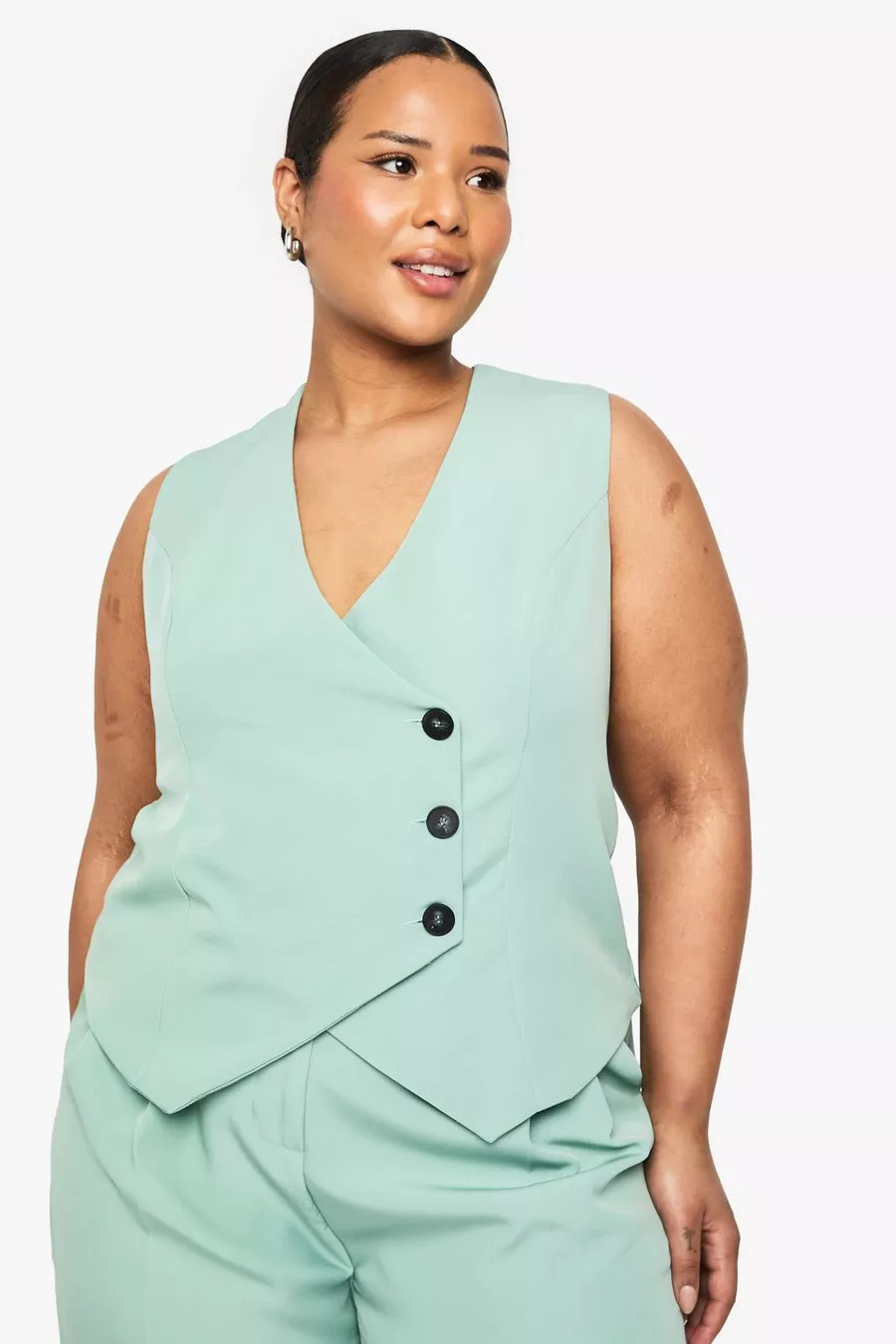 Plus Woven Tailored Wrap Button Down Waistcoat | boohoo (US & Canada)
