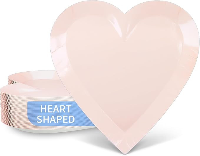 DYLIVeS Pink Heart Shaped Dessert Plates, 9'' Disposable Valentine' s Day Paper Party Plates Vale... | Amazon (US)