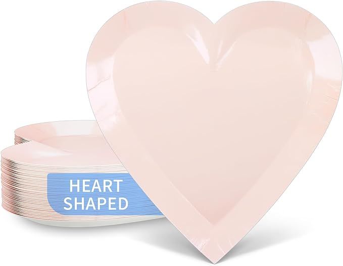 DYLIVeS Pink Heart Shaped Dessert Plates, 9'' Disposable Valentine' s Day Paper Party Plates Vale... | Amazon (US)