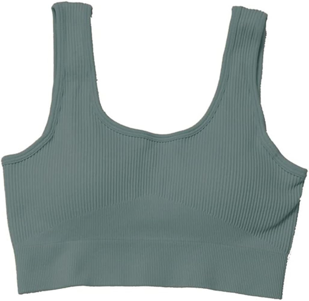 BaronHong Women's Medium Support Crop Top Seamless Ribbed Workout Yoga Sport Bra Scoop Neck | Amazon (US)
