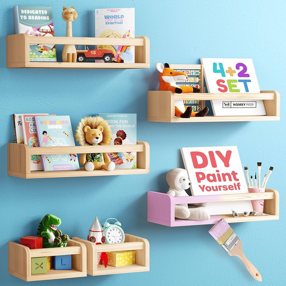 HOMEY PANDA DIY Floating Nursery Book Shelves for Wall Set of 4+2, Wall Bookshelf for Kids Room, ... | Amazon (CA)