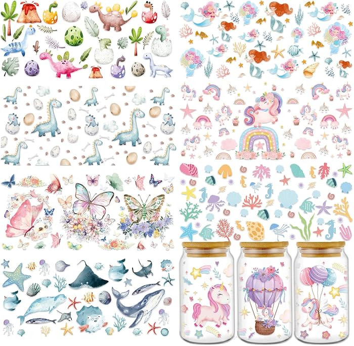 Rngmsi UV DTF Cup Wraps for 16 oz - 8 Sheets Animal UV DTF Cup Wrap Dinosaur Mermaid Sea Animal W... | Amazon (US)