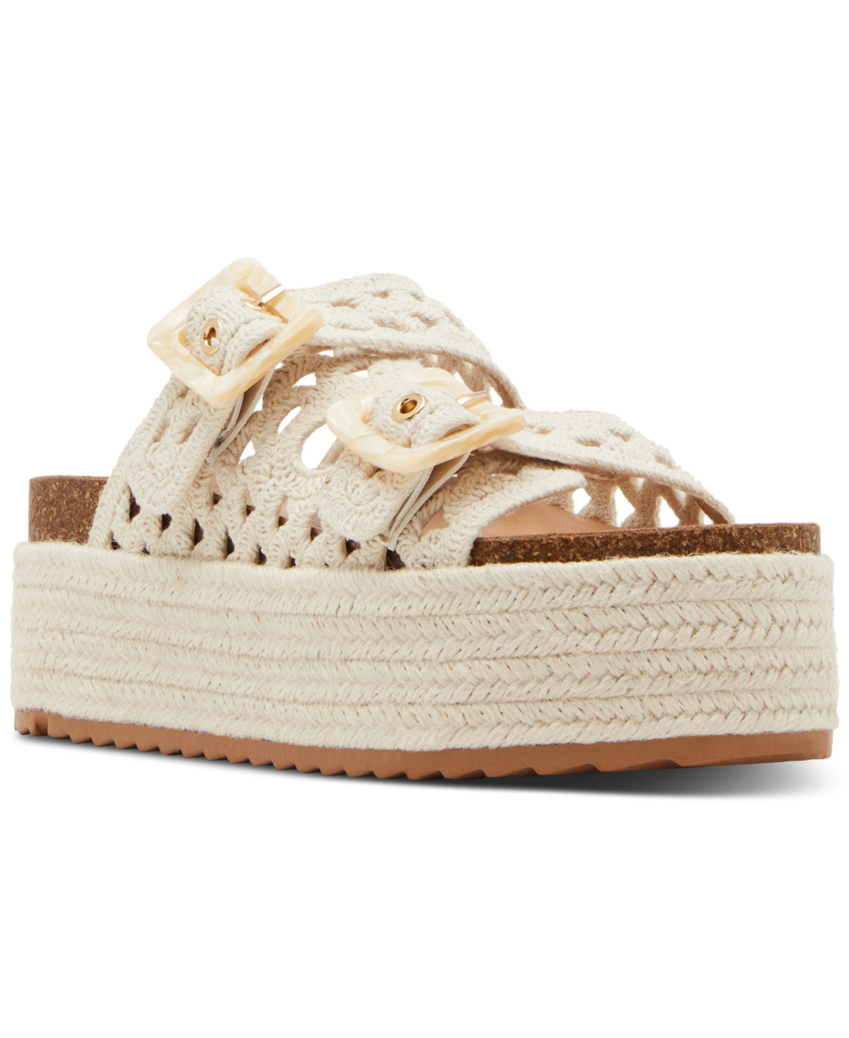 Madden Girl Bali Crochet Double-Strap Flatform Footbed Sandals - Off Whtie | Macy's