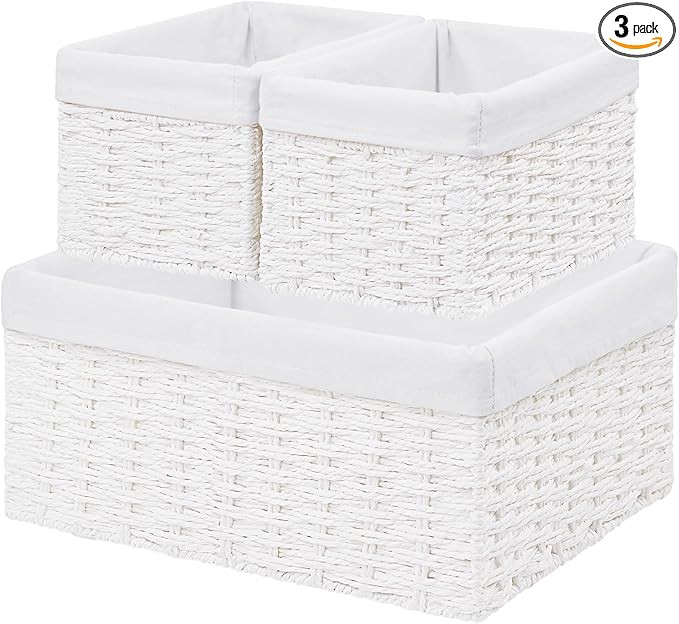 Vagusicc Wicker Basket, Set of 3 Hand-woven Storage Baskets for Organizing, Decorative Rectangle ... | Amazon (US)