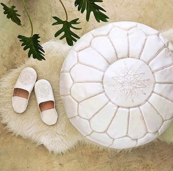 40% """" White pouf, Moroccan pouf, Berber pouf, leather ottoman pouf, foot stool, morocco pouf, ... | Etsy (US)